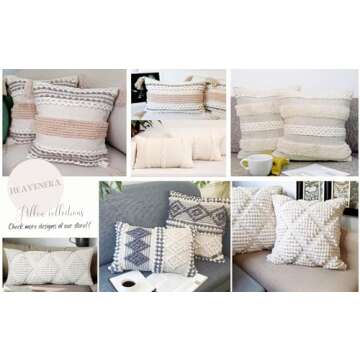 Heavenera Bohemian Beige Pillow Covers 18x18 Inch, Handmade Wool Cushion Case Boho Decorative Throw Pillows for Sofa, Couch, and Bed, Minimalist Farmhouse Chic Decor (18"X18", Beige)