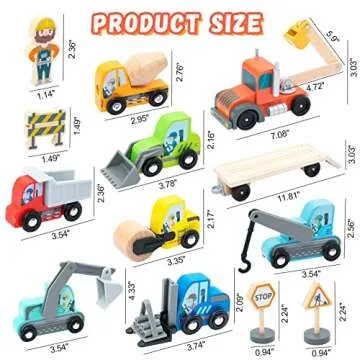 Wooden Construction Vehicles Set for Kids 14 PCS - Safe & Fun!