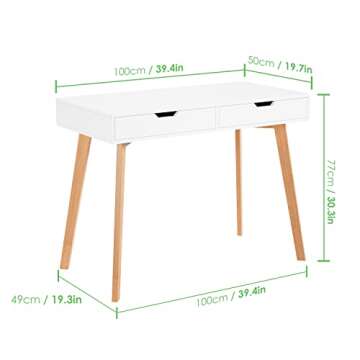 PUPL Writing Computer Desk, Home Office Desk with Two Large Capacity Drawer Writing Study Table Mode...