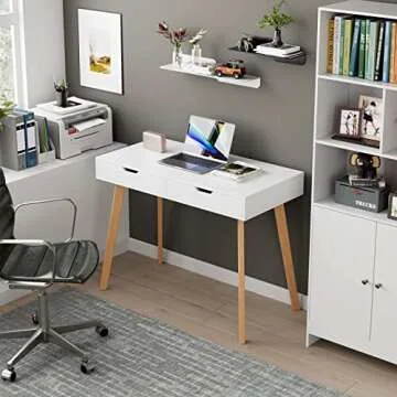 PUPL Writing Computer Desk, Home Office Desk with Two Large Capacity Drawer Writing Study Table Modern Makeup Vanity Table for Bedroom Console Table Laptop Desk