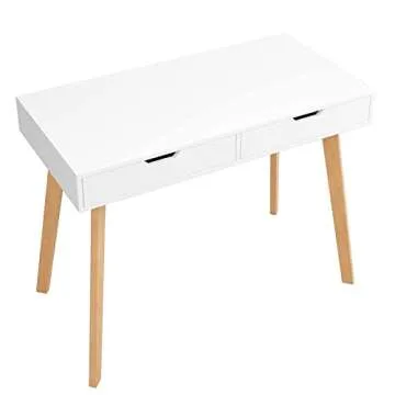 PUPL Writing Computer Desk, Home Office Desk with Two Large Capacity Drawer Writing Study Table Modern Makeup Vanity Table for Bedroom Console Table Laptop Desk