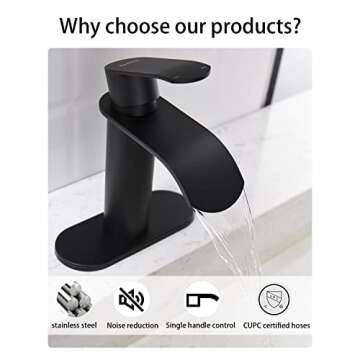 Gnixne Matte Black Bathroom Faucet Waterfall Bathroom Faucet Bathroom Sink Faucets Suitable for 1 or...