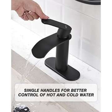 Gnixne Matte Black Bathroom Faucet Waterfall Bathroom Faucet Bathroom Sink Faucets Suitable for 1 or 3 Hole Faucet for Bathroom Sink with 4-Inch Deck Plate