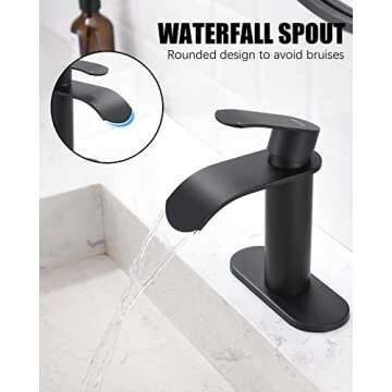 Gnixne Matte Black Bathroom Faucet Waterfall Bathroom Faucet Bathroom Sink Faucets Suitable for 1 or 3 Hole Faucet for Bathroom Sink with 4-Inch Deck Plate