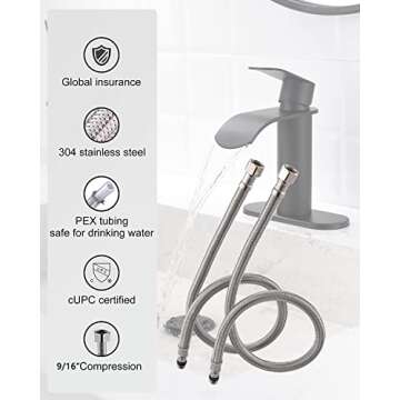 Gnixne Matte Black Bathroom Faucet Waterfall Bathroom Faucet Bathroom Sink Faucets Suitable for 1 or 3 Hole Faucet for Bathroom Sink with 4-Inch Deck Plate