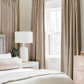 MIULEE 100% Blackout Linen Textured Curtains for Bedroom Solid Thermal Insulated Copper Brown Gromme...