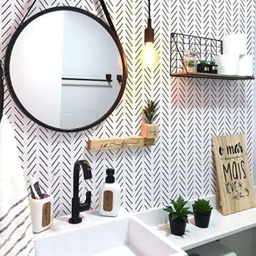 Orainege Black and White Peel and Stick Wallpaper Herringbone Contact Paper for Bathroom 17.7 in x 118.1 in Black Chevron Removable Wall Paper Peel and Stick Modern Geometric Self Adhesive Wallpaper