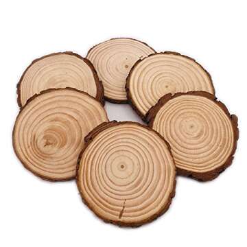 16 Pcs 3.5"-4" Unfinished Natural Wood Slices Circles with Bark for Coasters DIY Crafts Christmas Or...