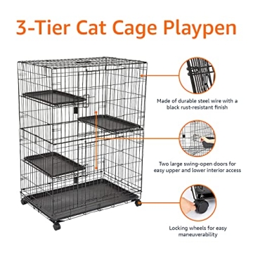 Amazon Basics 3-Tier Cat Playpen for Indoor Outdoor Use