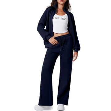 Aleumdr Two Piece Sets for Women Sweatsuit Tracksuits Zip Up Jackets Fleece Lined Wide Leg Sweatpant...