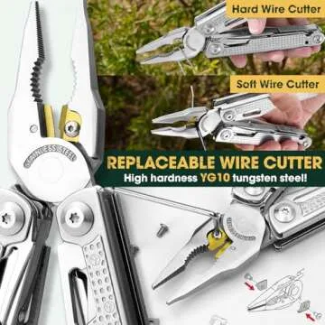 Multper Multitools Pliers Pro, Upgraded Multi Tool With Damascus Knife, Replaceable Wire Cutters and Screwdirver Set, Foldable Multitools with Scissors, Screwdriver, Ideal for Camping,Survival, Repair