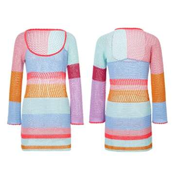 Fabumily Women Colorful Crochet Knit Mini Dress