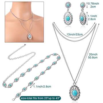 Haysandy 4 Pcs Bohemian Turquoise Jewelry Set, Turquoise Necklace, Vintage Turquoise Dangle Earrings...