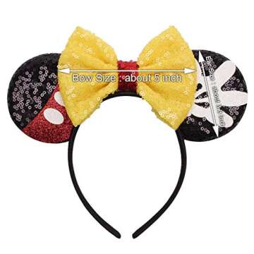 YanJie Mouse Ears Bow Headbands, Glitter Party Yellow Princess Decoration Cosplay Costume for Girls & Women (Yellow-Mickey)