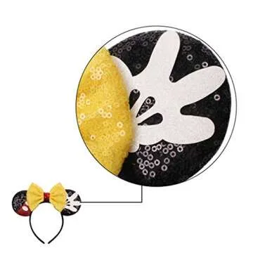YanJie Mouse Ears Bow Headbands, Glitter Party Yellow Princess Decoration Cosplay Costume for Girls & Women (Yellow-Mickey)