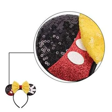 YanJie Mouse Ears Bow Headbands, Glitter Party Yellow Princess Decoration Cosplay Costume for Girls & Women (Yellow-Mickey)