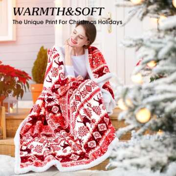 inhand Sherpa Christmas Throw Blanket for Adults, Fleece Flannel Holiday Blankets and Throws, Cozy Warm Fuzzy Fluffy Soft Throw Blankets for Couch Bed, Gifts for Women Men & Kids(51" x 63", Red)