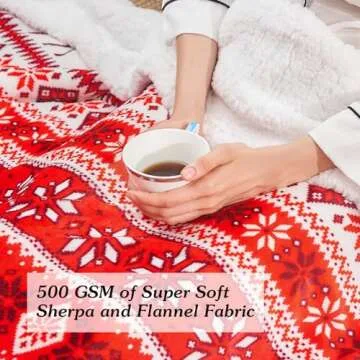 inhand Sherpa Christmas Throw Blanket for Adults, Fleece Flannel Holiday Blankets and Throws, Cozy Warm Fuzzy Fluffy Soft Throw Blankets for Couch Bed, Gifts for Women Men & Kids(51" x 63", Red)