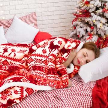 inhand Sherpa Christmas Throw Blanket for Adults, Fleece Flannel Holiday Blankets and Throws, Cozy Warm Fuzzy Fluffy Soft Throw Blankets for Couch Bed, Gifts for Women Men & Kids(51" x 63", Red)