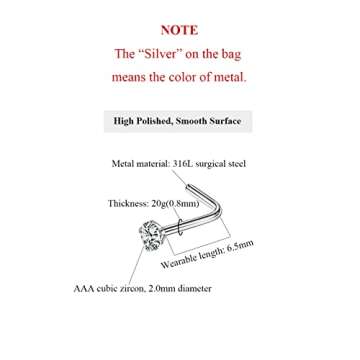 Stylish FANSING Nose Studs L Shaped Surgical Steel Jewelry for All