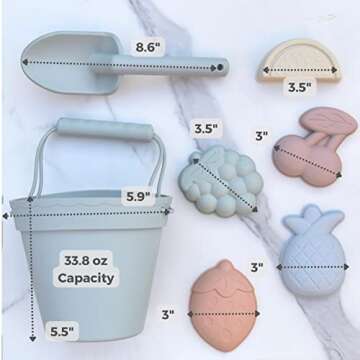 ForeverElla Silicone Beach Toy Set - Eco-Friendly, Easy to Clean, 5 Sand Toy Molds, Shovel & Beach Bag - Beach Toys for Kids Ages 4-8, Toddlers 1-3, Baby Beach Toys - Travel Friendly