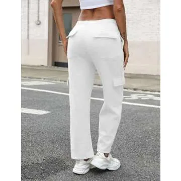 QIBABU Womens Fleece Cargo Sweatpants Casual Baggy Wide Leg Jogger Pants Athletic Open Bottom with Pockets(1777-White-XS-QB)