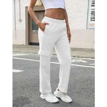 QIBABU Womens Fleece Cargo Sweatpants Casual Baggy Wide Leg Jogger Pants Athletic Open Bottom with Pockets(1777-White-XS-QB)