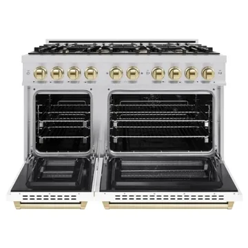ZLINE 48" Double Oven Dual Fuel Range with Gold Accents