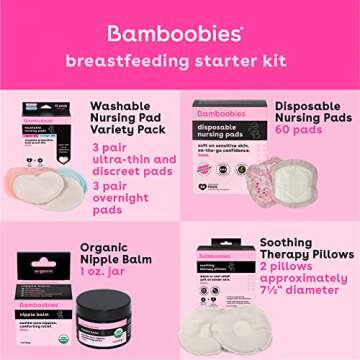 Bamboobies Women’s Starter Kit, Washable and Disposable Nursing Pads, Organic Nipple Balm, and On-the-Go Wet/Dry Bag