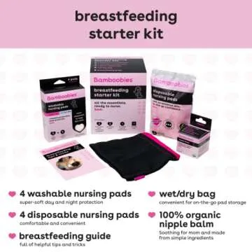 Bamboobies Women’s Starter Kit, Washable and Disposable Nursing Pads, Organic Nipple Balm, and On-the-Go Wet/Dry Bag