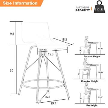 Awonde Black Bar Stools Set of 4 Swivel Bar Height Barstools with Backs Modern Kitchen Bar Chairs 30" Plastic Seat Metal Legs
