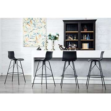 Awonde Black Bar Stools Set of 4 Swivel Bar Height Barstools with Backs Modern Kitchen Bar Chairs 30" Plastic Seat Metal Legs