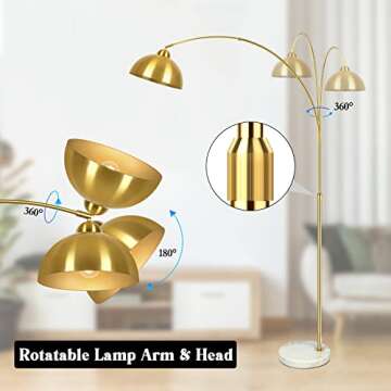 Contemporary Gold 73" Arc Floor Lamp with Hanging Dome Shade, Marble Base Adjustable Farmhouse Over The Couch Tall Stand Up Light, Industrial Task/Reading Standing Corner Lamp for Living Room Bedroom