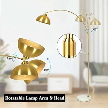Contemporary Gold 73" Arc Floor Lamp with Hanging Dome Shade, Marble Base Adjustable Farmhouse Over The Couch Tall Stand Up Light, Industrial Task/Reading Standing Corner Lamp for Living Room Bedroom