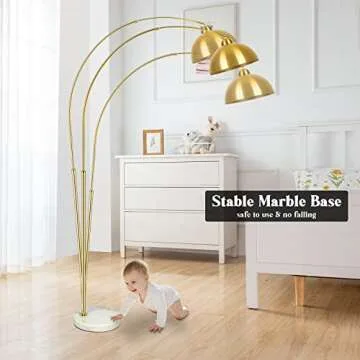 Contemporary Gold 73" Arc Floor Lamp with Hanging Dome Shade, Marble Base Adjustable Farmhouse Over The Couch Tall Stand Up Light, Industrial Task/Reading Standing Corner Lamp for Living Room Bedroom