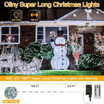 Ollny Christmas Lights, 198 FT 600 LED Outdoor Waterproof Plug in Christmas Tree Lights with 8 Modes...