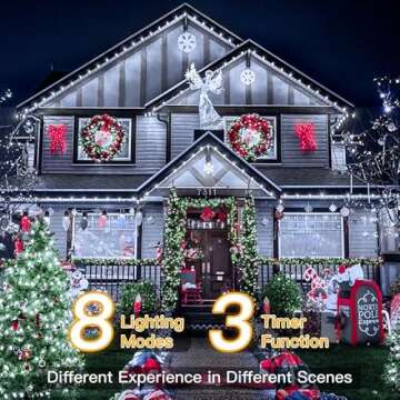 Ollny Christmas Lights, 198 FT 600 LED Outdoor Waterproof Plug in Christmas Tree Lights with 8 Modes Remote Timer, String Lights for House Yard Outside Indoor Xmas Decorations White
