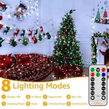 Ollny Christmas Lights, 198 FT 600 LED Outdoor Waterproof Plug in Christmas Tree Lights with 8 Modes Remote Timer, String Lights for House Yard Outside Indoor Xmas Decorations White
