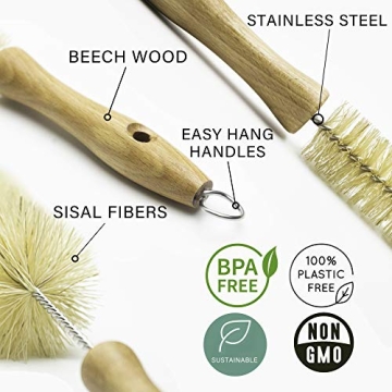 Eco-Friendly All Natural Bottle Brush Set for Kitchen Cleaning