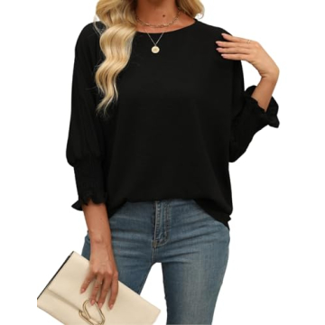 Cnlinkco Women's Trendy Black Puff Sleeve Blouses – Perfect for Work & Casual