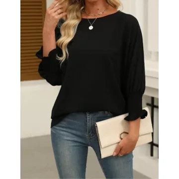 Trendy Black Puff Sleeve Blouses for Women