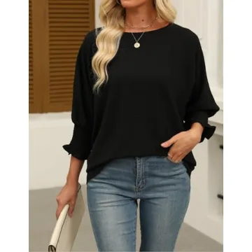 Trendy Black Puff Sleeve Blouses for Women