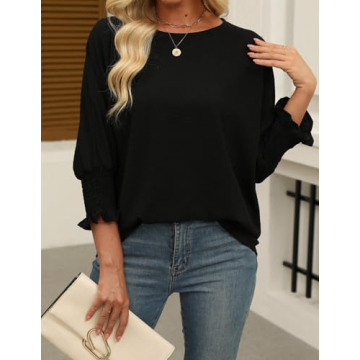 Trendy Black Puff Sleeve Blouses for Women