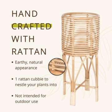 KOUBOO Rattan Indoor Plant Stand, Medium, Natural Planter, Brown