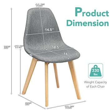 Giantex Set of 4 Kitchen Dining Chairs, Easily Assemble Modern Fabric Cushion Seat Chair w/Wood Legs, Mid Century Armless Chairs for Kitchen, Dining Room, Restaurant, Gray