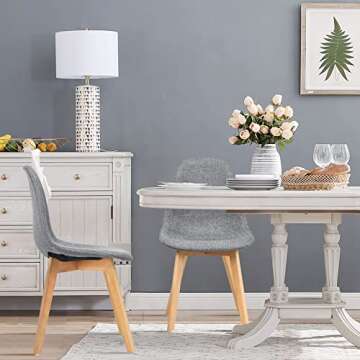 Giantex Set of 4 Kitchen Dining Chairs, Easily Assemble Modern Fabric Cushion Seat Chair w/Wood Legs, Mid Century Armless Chairs for Kitchen, Dining Room, Restaurant, Gray