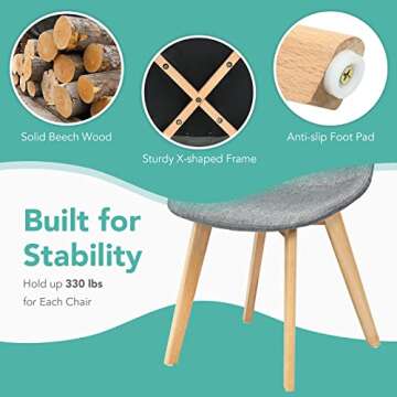 Giantex Set of 4 Kitchen Dining Chairs, Easily Assemble Modern Fabric Cushion Seat Chair w/Wood Legs, Mid Century Armless Chairs for Kitchen, Dining Room, Restaurant, Gray