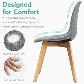 Giantex Set of 4 Kitchen Dining Chairs, Easily Assemble Modern Fabric Cushion Seat Chair w/Wood Legs, Mid Century Armless Chairs for Kitchen, Dining Room, Restaurant, Gray