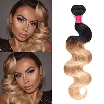 WOME Peruvian Hair Bundles 1 Bundle Ombre Blonde Body Wave Human Hair Wefts Extensions Deal with Mixed Lengths(10", Ombre Blonde 1b/27#)