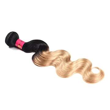 WOME Peruvian Hair Bundles 1 Bundle Ombre Blonde Body Wave Human Hair Wefts Extensions Deal with Mixed Lengths(10", Ombre Blonde 1b/27#)